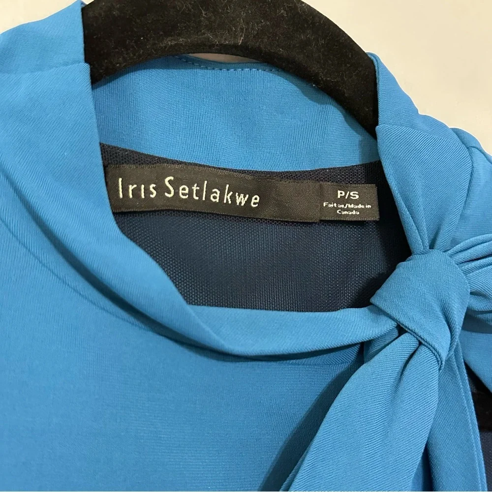 Iris Setlakwe‎ Tie Neck Midi Dress Asymmetrical Hem Dressy Blue Size Small